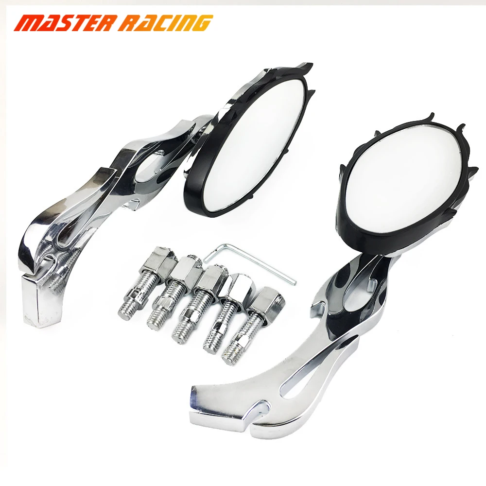 2pcs Chrome Aluminum Rearview Motorcycle Flame Oval Custom Side Mirror 8mm 10mm Scooter For Chopper Honda Yamaha | Автомобили и