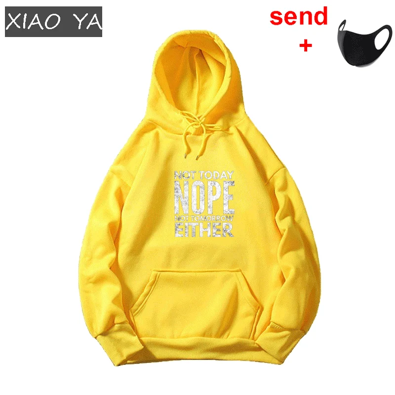 

Women's Fashion Nope Not Today Letter Harajuku Sweatshirt Hoodies White Black Casual Hoodies Long Sleeves O-neck Tops Send Mask