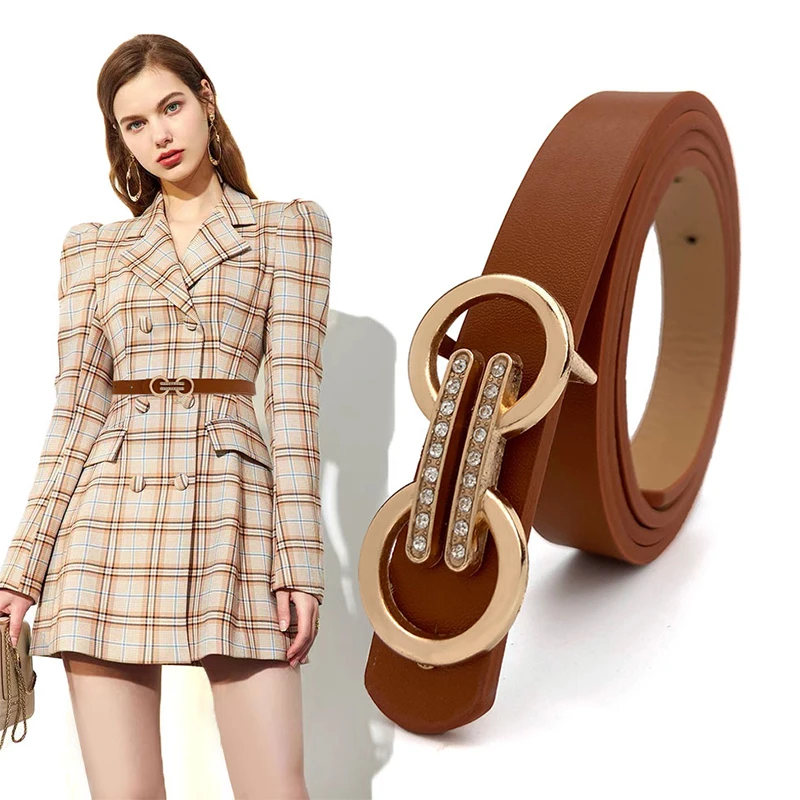 

Ladies Belt Fashion Diamond-studded Thin Belt Women's Decorative Leather Belt Woman Belts for Dress Top Quality Luxury Brand