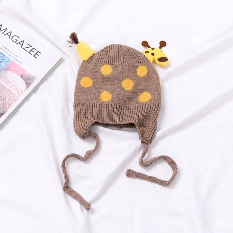5Color Baby Hats Boys Girls Cute Giraffe Knit Kids Winter Bonnet Enfant Hat For Children Muts Warm Earflap Beanie | Детская одежда и
