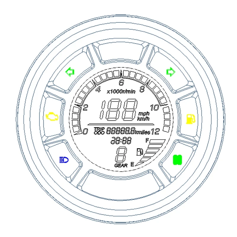 

Universal LCD Digital Speeeter,199Km/H 12000RPM Oeter Tachometer Cylinders Gear Tachometer Gauge with Sensor