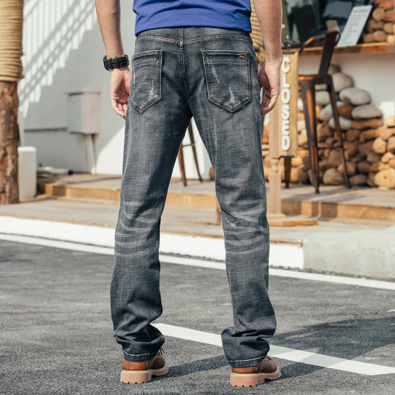 Spring and Autumn Men Straight Breathable Large Size Baggy Jeans Gray Leisure elastic Denim Pants Male Hiphop Skateboarder Jeans
