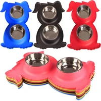 stainless steel double pet bowls food water feeder for dog puppy cats pets supplies feeding dishes with no spill anti slip mat