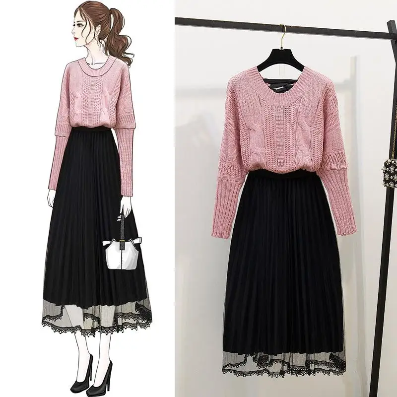 ICHOIX свитер с бантом милые корейские костюмы Повседневный сетчатый комплект