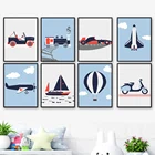 Мультфильм ракета автомобиль поезд мотоцикл скандинавские плакаты и принты настенная живопись на холсте искусство Декор детской комнаты