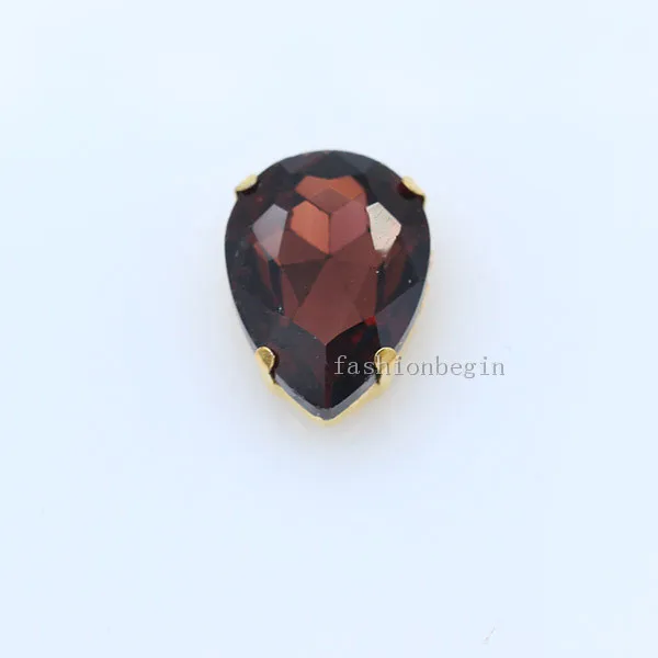 mid amethyst 20p 10x14 мм каплевидный цвет, заостренный стеклянный камень, пришитые хрустальные стразы, каплевидные драгоценности, Золотая пуговица для свадебного платья - Цвет: mid amethyst