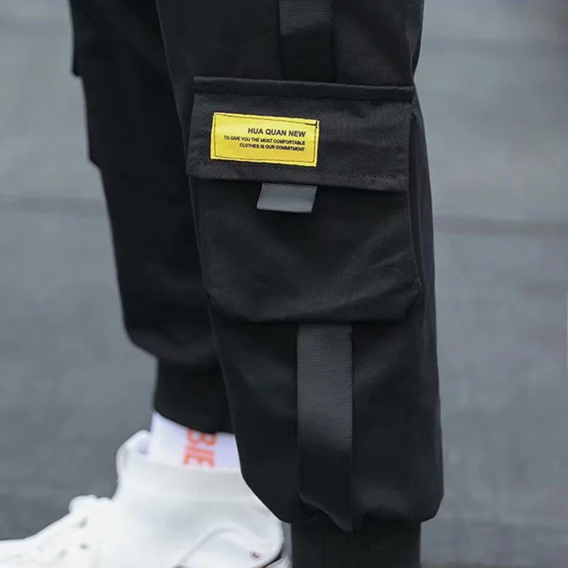 

Men's side pocket cargo harem pants 2021 ribbon black hip-hop casual men's pants nine-point trousers fashion casual street pants