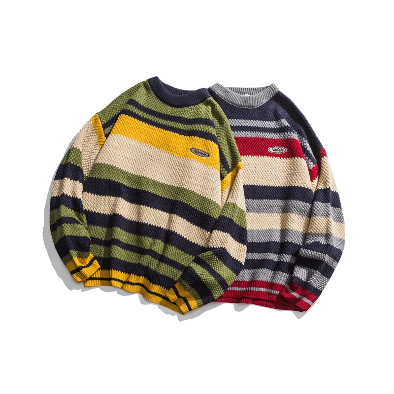 

2020 new autumn / winter retro ins striped sweater men's and women's couple Hong Kong Style