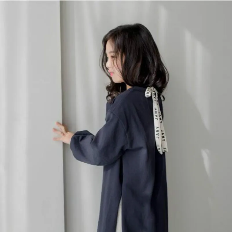

2020 New Korean Autumn Cotton Bow Girls Shirt Kids Long Shirt Split Large Children T-shirt Toddler Top Long Sleeve Clothes,#5343
