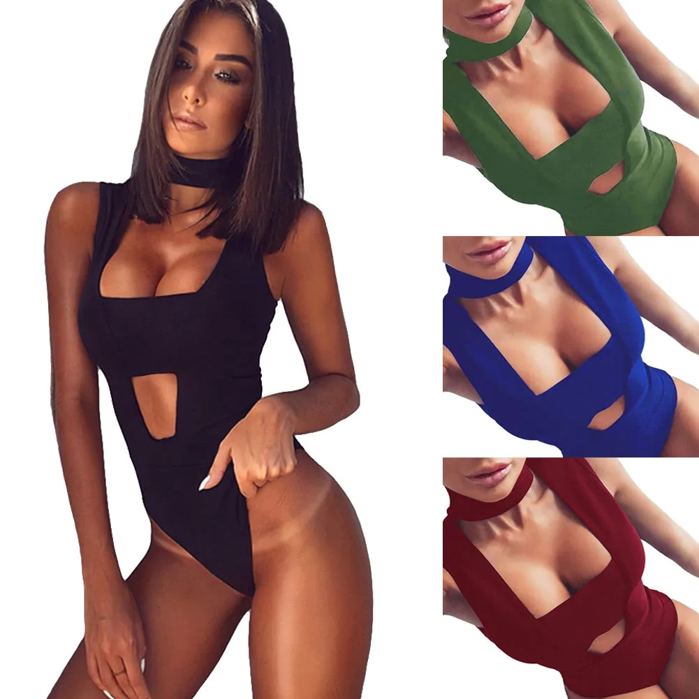 Новые женские сексуальные боди с вырезами чокер безрукавка плотная обтягивающий