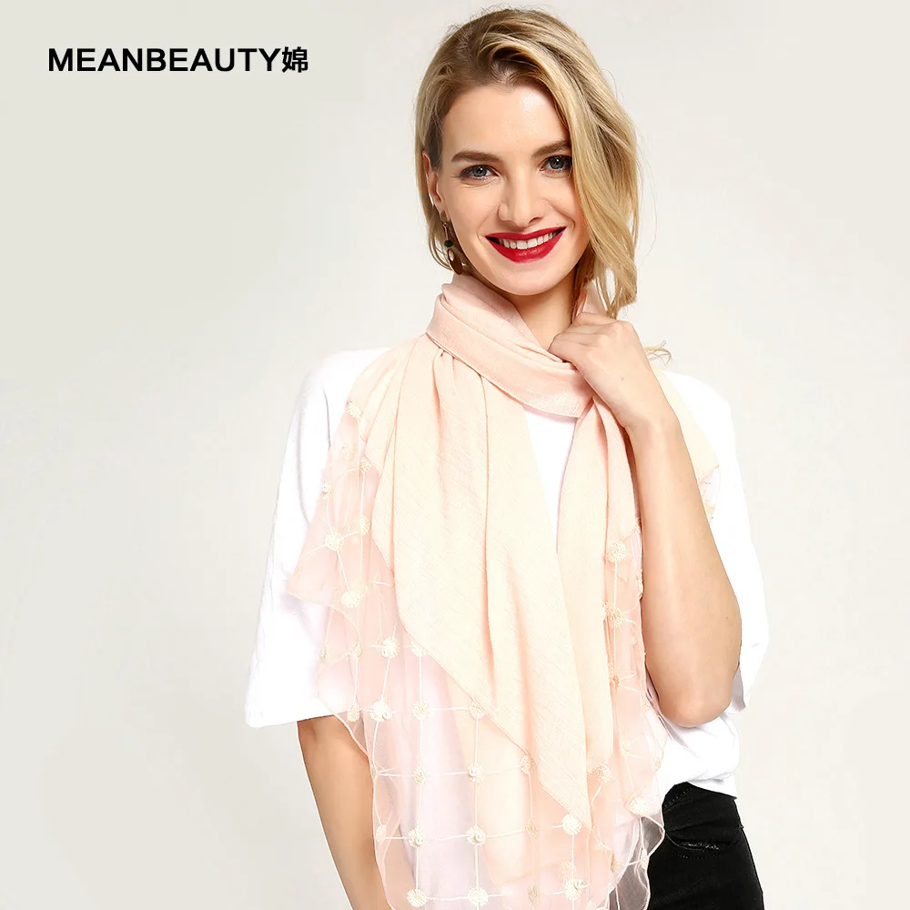 Spring and summer new mesh lattice nail bead lady's scarf European American style 100 sets of cotton linen |