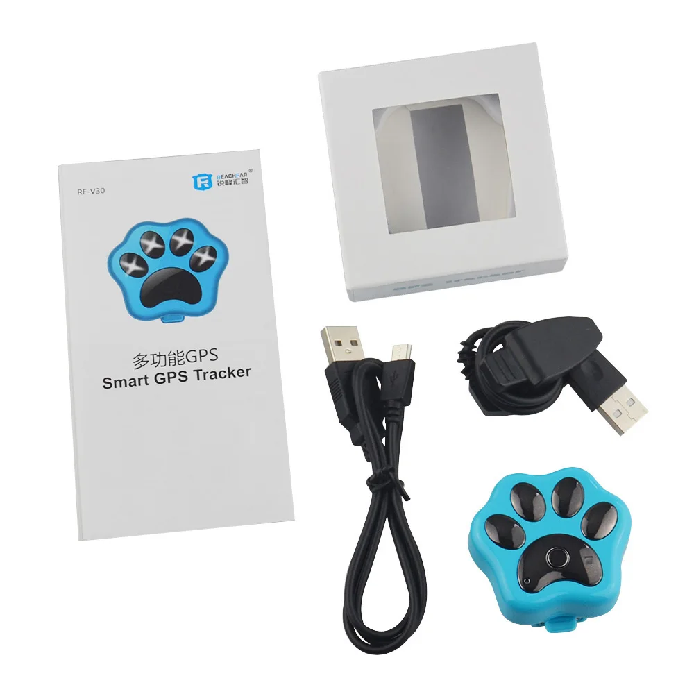 Blue With Box Водонепроницаемый Анти-потеря собаки кошки отслеживающий искатель мини RF-V30 Домашние животные gps трекер Водонепроницаемый gps GSM локатор удаленный беспроводной - Цвет: Blue With Box