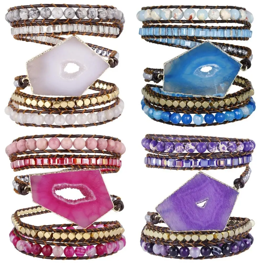 SUNYIK Wrap Браслеты с бусинами из оникса богемные плетеные кожаные браслеты дружбы