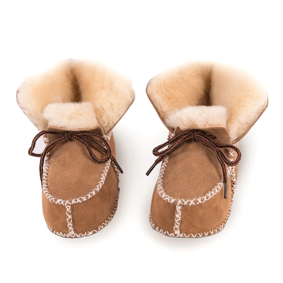 Warm Winter Genuine Leather Wool Fur Baby Boy Boots Toddler Girls Soft Moccasins Shoes with Plush Sheepskin Infant Booties |