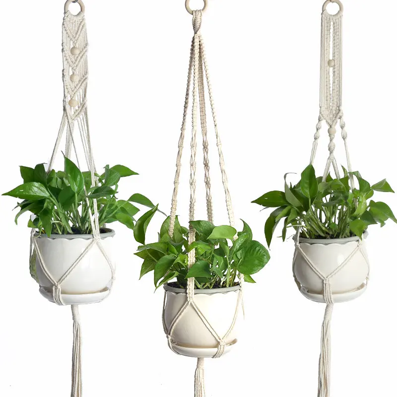 Green Plant Hanging Basket Cotton Hemp Rope Hand-Woven Sling Gardening Flowerpot Net Bag Wall Decoration Country yard | Дом и сад