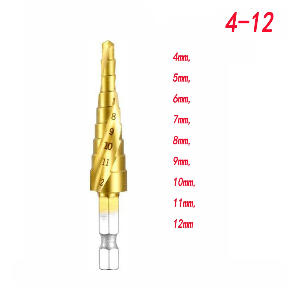 4-12 mm 9 Step Vastar 3 предмета одежды в комплекте на возраст от 4 до 12 лет/20/32 мм HSS Спиральная рифленая центровочное сверло карбида вольфрама с покрытием Алюминий Мини-дрель аксессуары Титан шарошечное буровое долото с резьбовой головкой - Цвет: 4-12 mm 9 Step