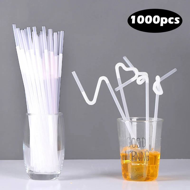 

1000pcs Disposable Drinking Straw Flexible Icy Juice Water Drink Pipe Kit Tableware Accessory