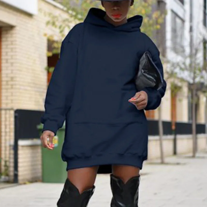 

Fashion Casual Hooded Sweatshirt Loose Dress Women Long Sleeve Off Shoulder Mini Dress Sexy Hollow Out Zip Backless Party Dress