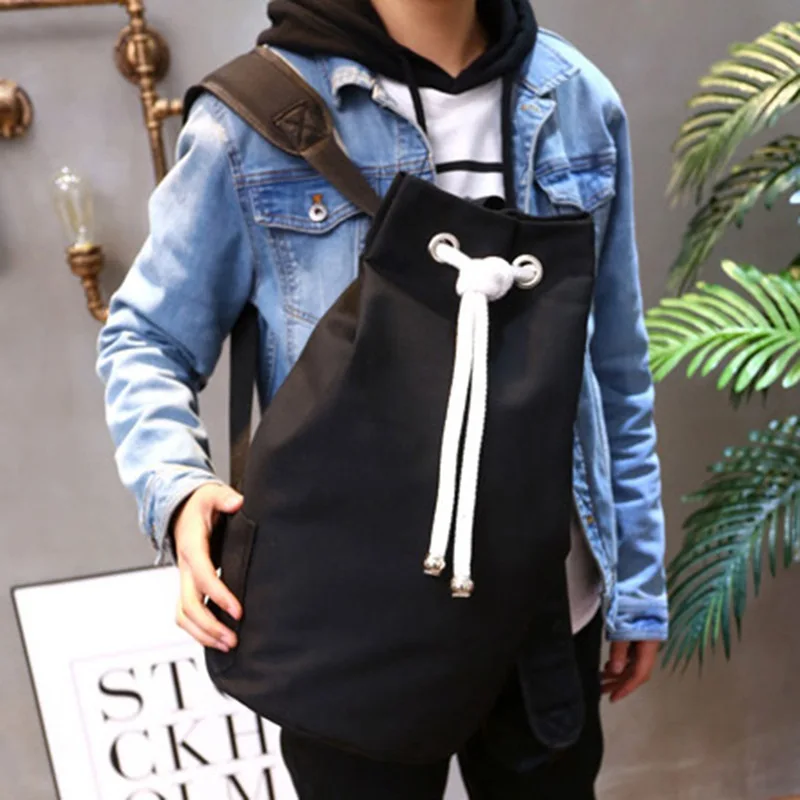 

New Casual Men Canvas Large Capacity Barrel Backpack Fashion Simple Travel Rucksack Pack Teenager School Bag