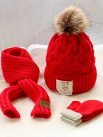 three piece childrens hat and scarf autumnwinter warm knit hat baby boy girl baby wool knit hat tide cute fashion hat