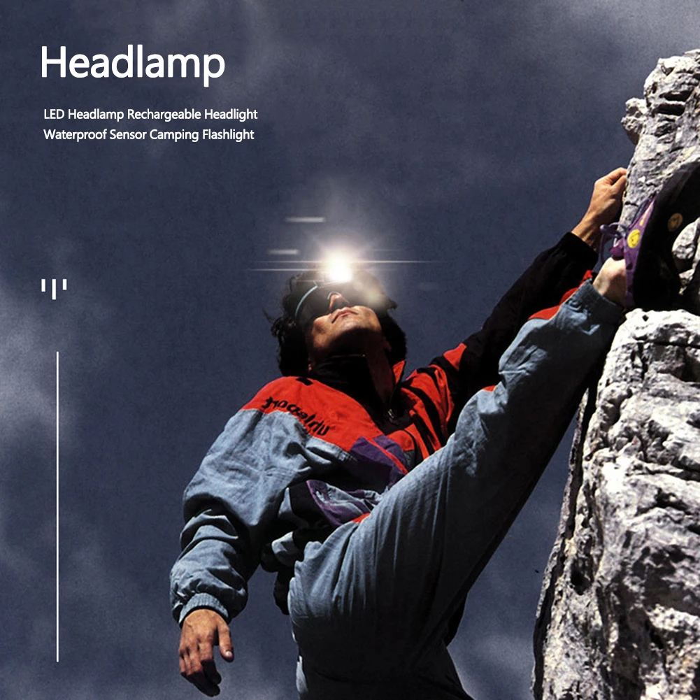 

LED Headlamp Rechargeable Headlight Waterproof Sensor Camping Flashlight