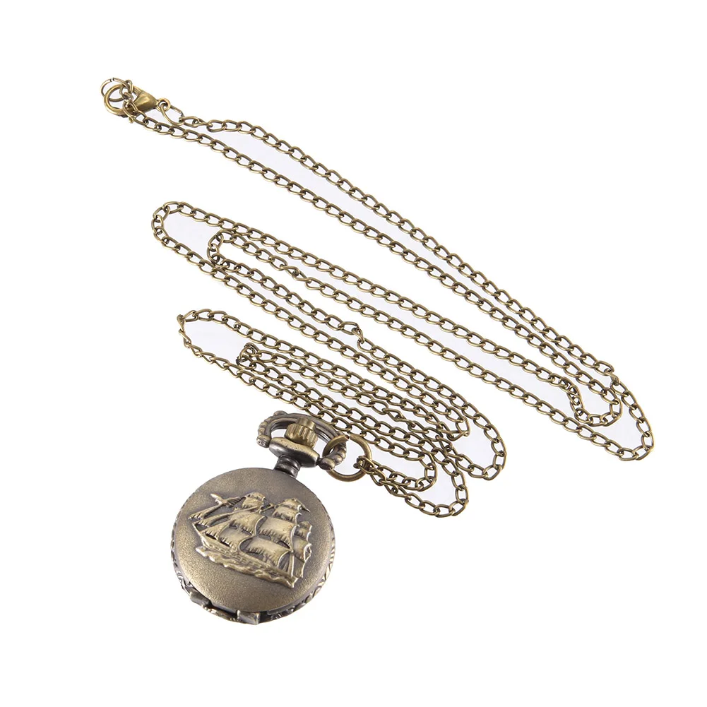 Новые винтажные карманные часы кварцевые бронзового цвета с крутой цепочкой