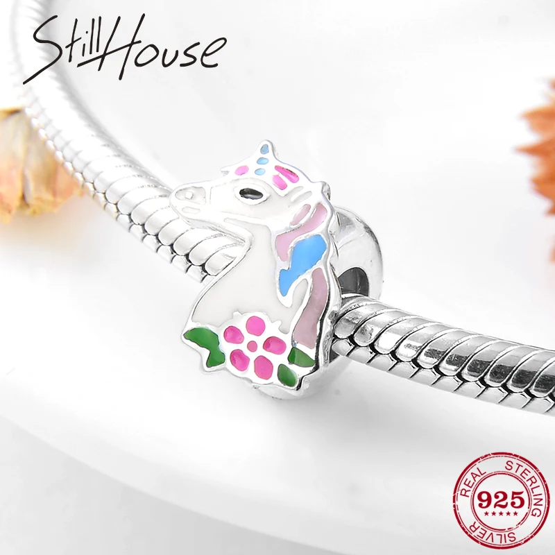 Красивые силиконовые бусины разделители в виде сказочного единорога серебряные