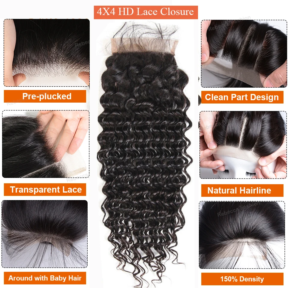 Черные жемчужные волнистые пряди с закрытием Remy человеческие волосы бразильские