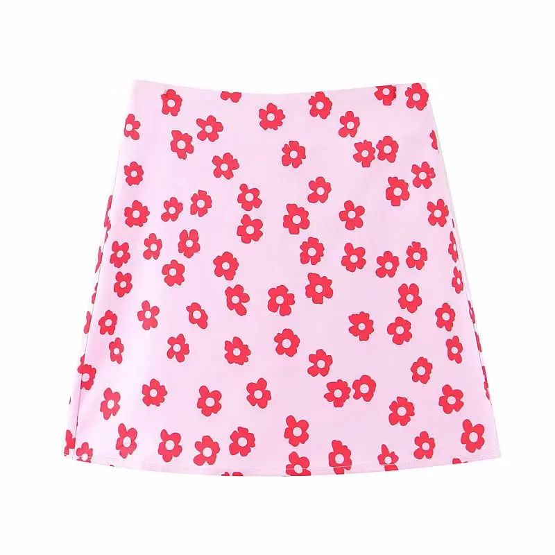 

PADEGAO Mini Skirt Elegant Boho Womens High Waist Skirt Floral Satin Skirt Short Kawaii Skirts Womens Pink Skirt A Line PDG1139