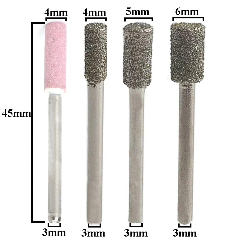 

5PCS Diamond Coated Cylindrical Burr 4mm Chainsaw Sharpener Stone File Chain Saw Sharpening Carving Grinding Tools