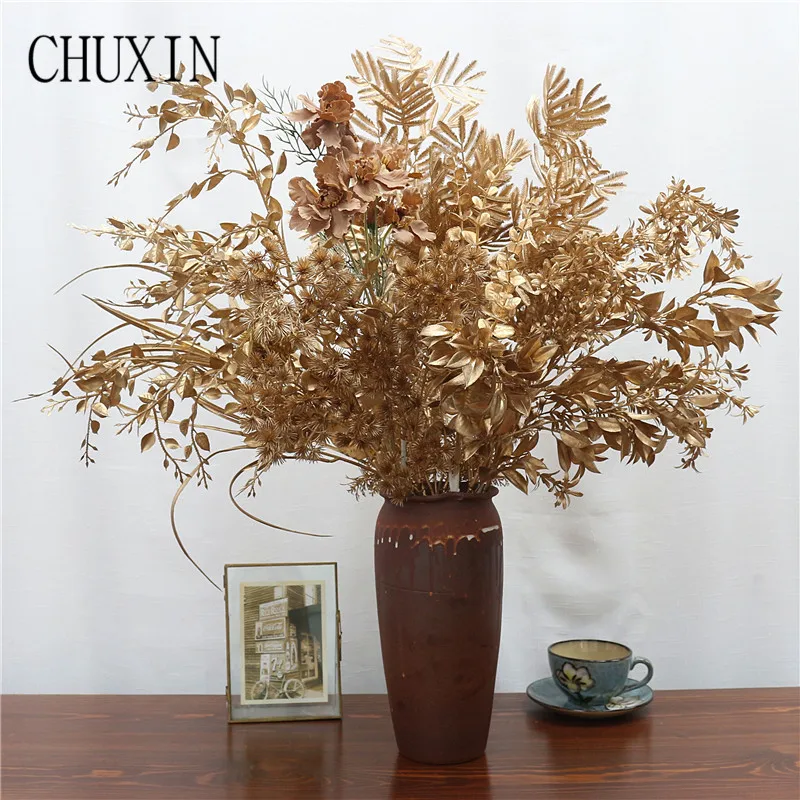 Золотая серия свадебное украшение искусственные цветы пластиковые шелковые