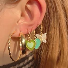 Винтажные серьги-кольца с зеленым сердцем и бабочкой