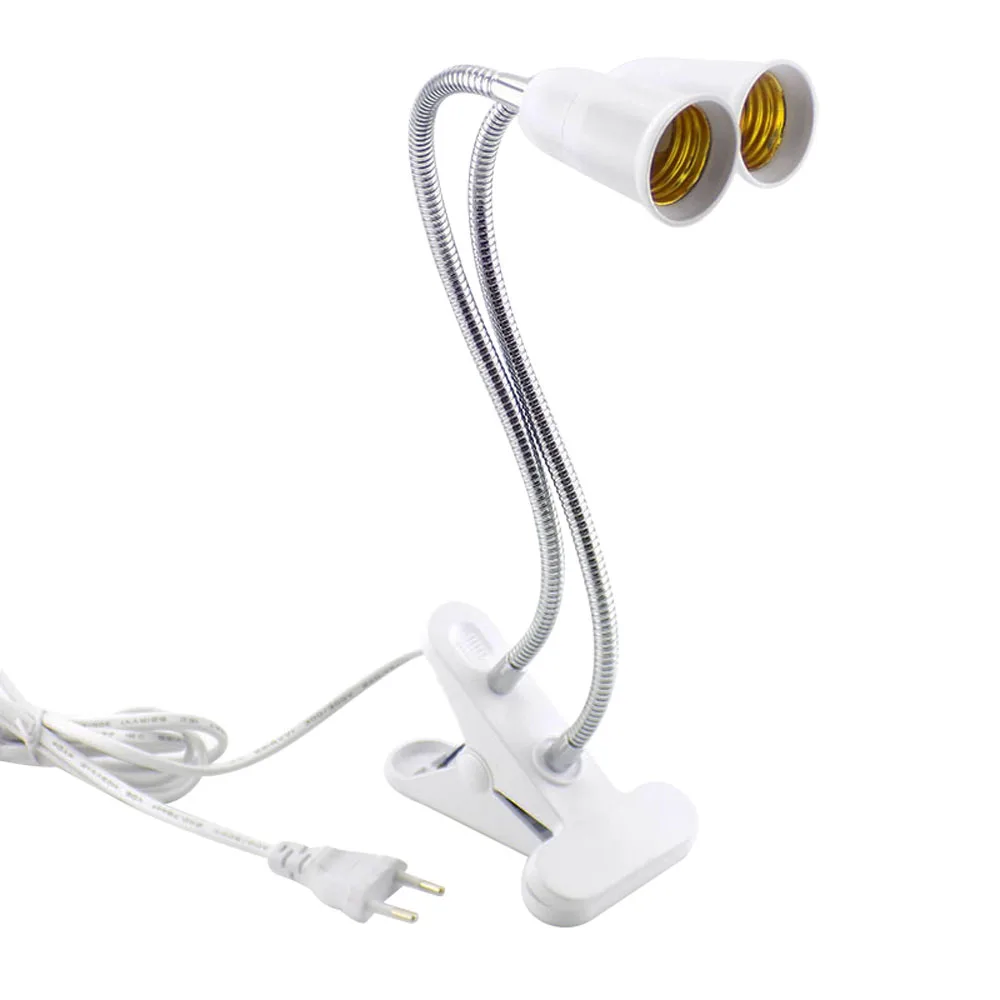

2 Head EU US UK E27 Flexible Lamp base AC power Plugs Holder desk Clip socket for Book room home indoor night light grow Lights