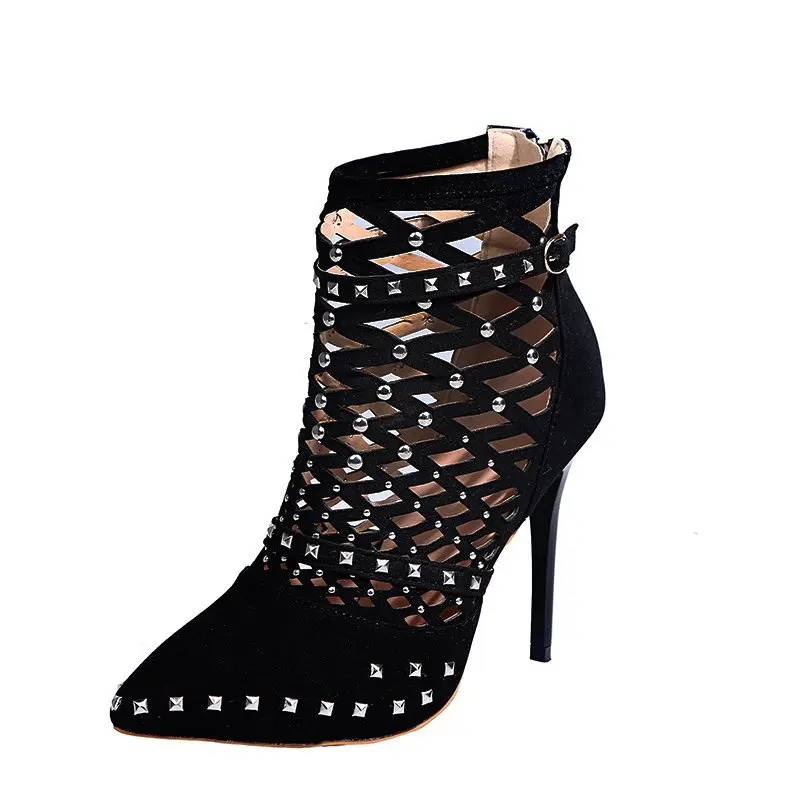 Женские босоножки на шпильке босоножки-гладиаторы с острым носком и заклепками