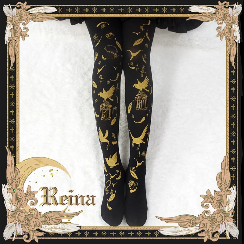 Лолита бронза 120d бархат печатных patyhose мягкая девушка harajuku милый