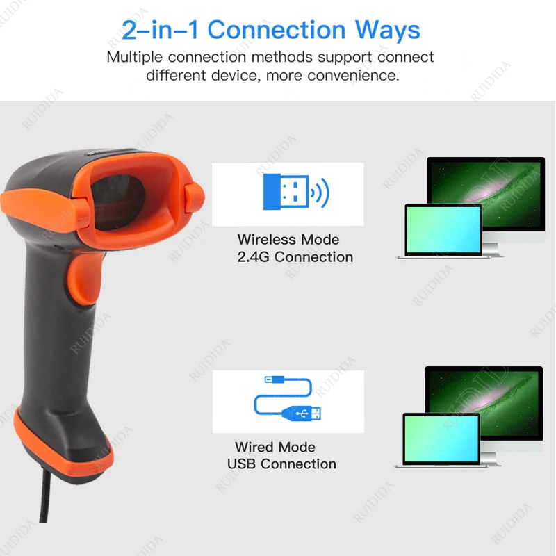 Сканер беспроводной 2D штрих-кода USB 2 4G портативный сканер QR-код PDF417 | Компьютеры и