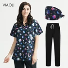 Унисекс Топы с принтом для ухода за домашними животными, униформа для экспериментов, скрабы, топы с V-образным вырезом, скрабы, топы, Высококачественная рабочая одежда для салона красоты