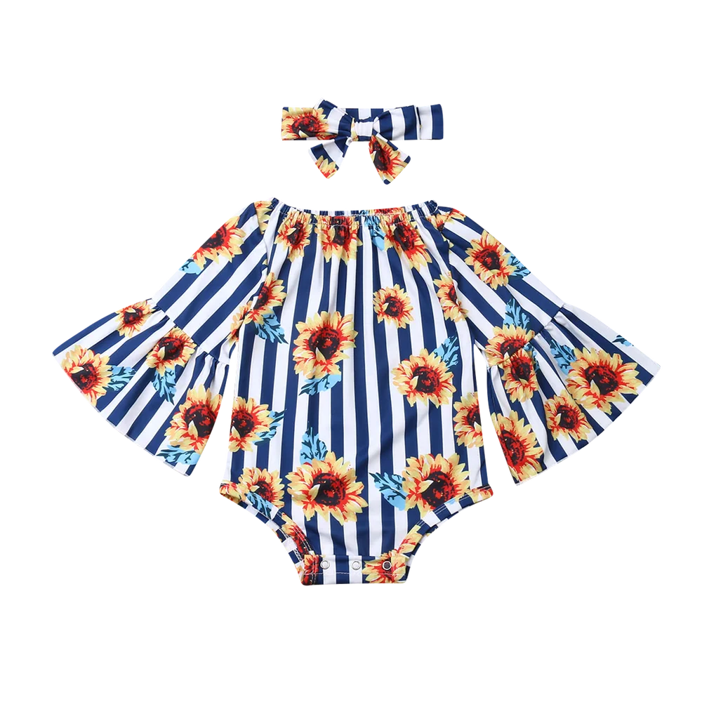 Боди с длинными рукавами и цветочным принтом для маленьких девочек на весну