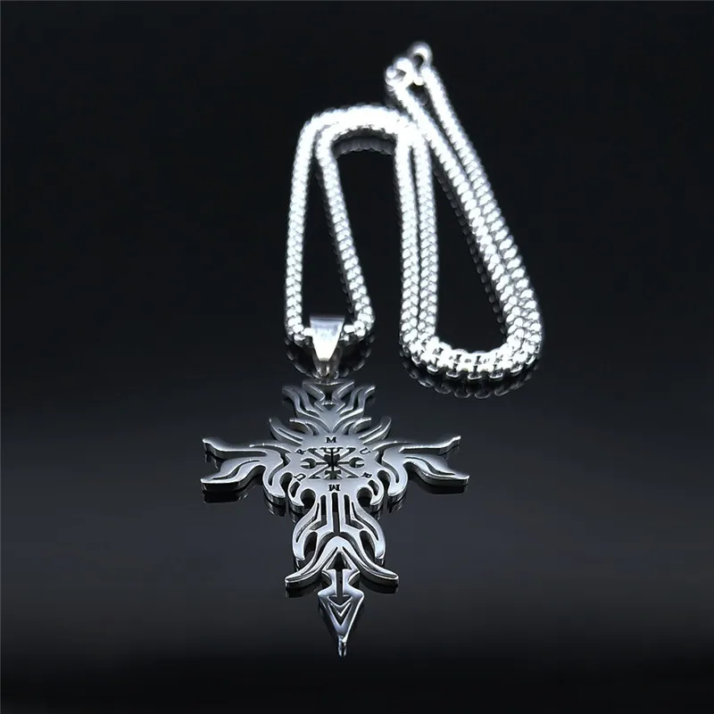 Ожерелье с подвеской-крестом в виде демона из нержавеющей стали 2022 серебряного