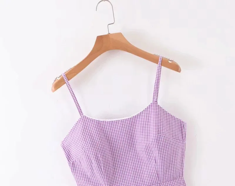 Винтажное клетчатое кружевное мини-платье на бретельках летние женские