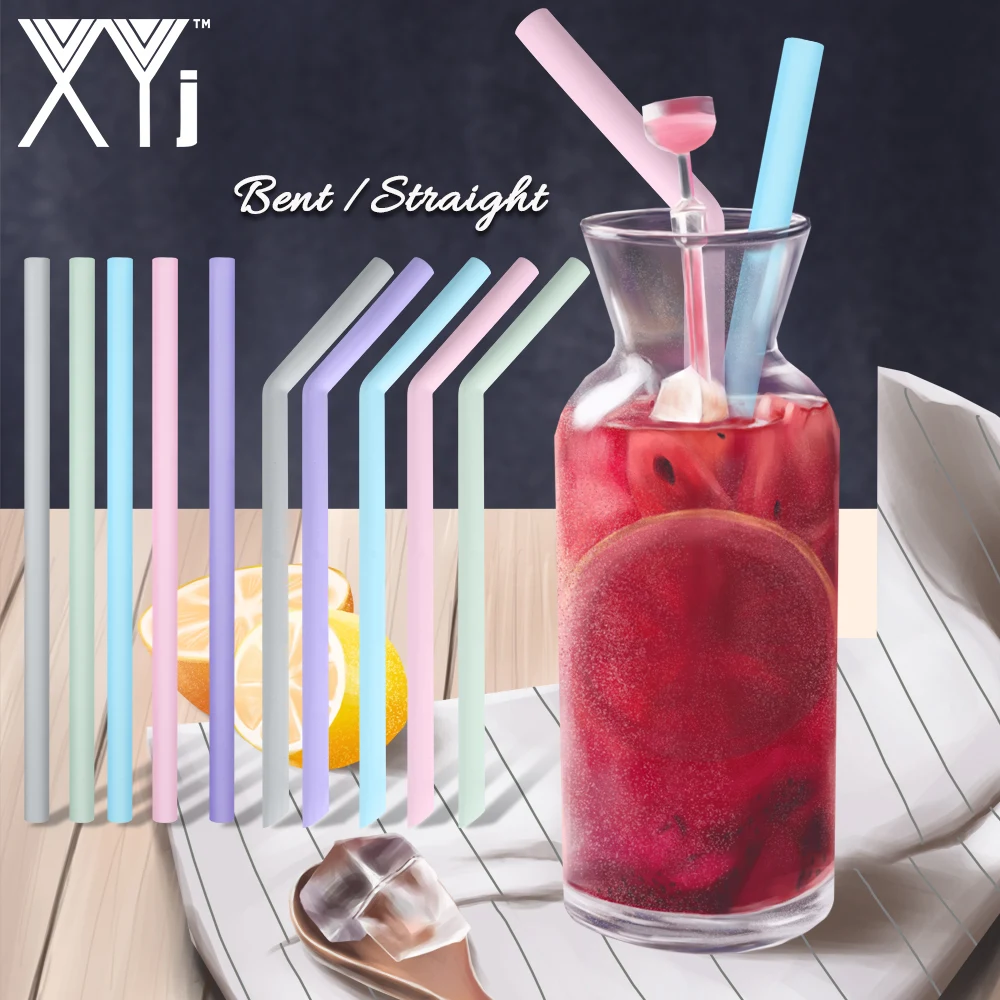 5 шт. многоразовые пищевые силиконовые соломинки смузи питьевые прямые/гнущиеся