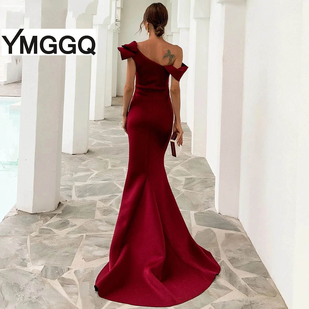 

New 2021 Women Elegent Evening Party Dress One Shoulder Ruffles Floor Flowy Dress Solid Color Celebrity Maxi Sexy Slash Neck