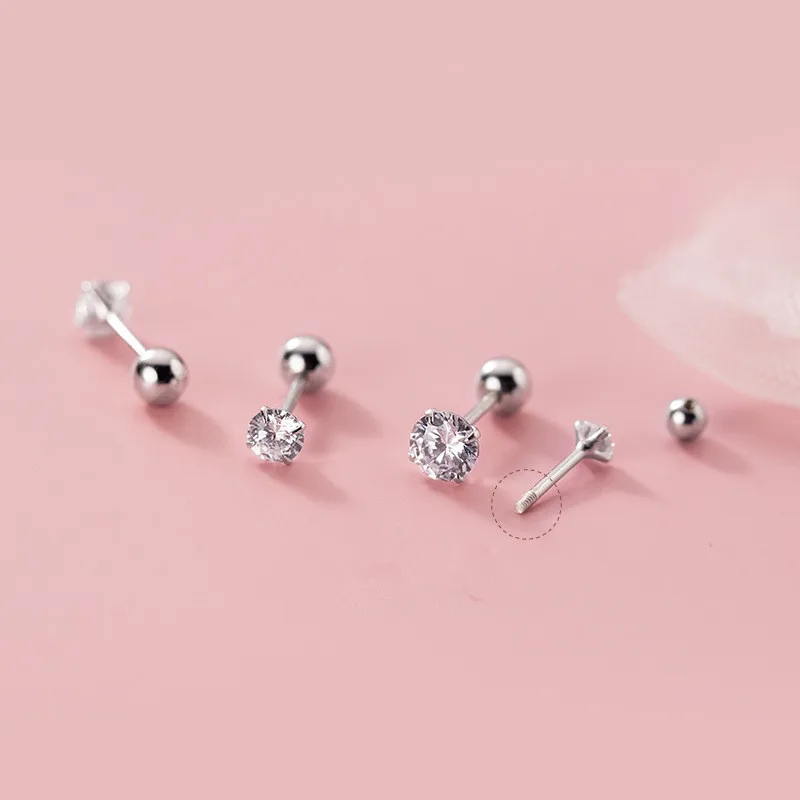 

925 Sterling Silver Zircon Bead Piercing Stud Earring For Women Girls Kids Wedding Birthday Jewelry Gift Pendientes eh1835