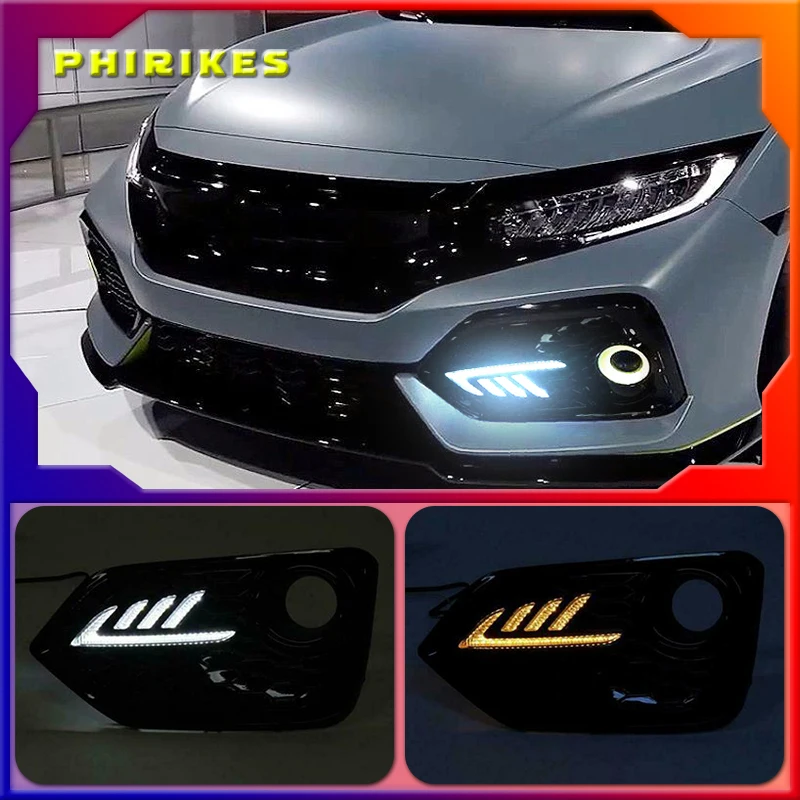 

2 шт. Светодиодные ДХО Противотуманные фары дальнего света s желтые указатели поворота для Honda CIVIC hatchback 2016 2017 2018 2019 дневные ходовые огни