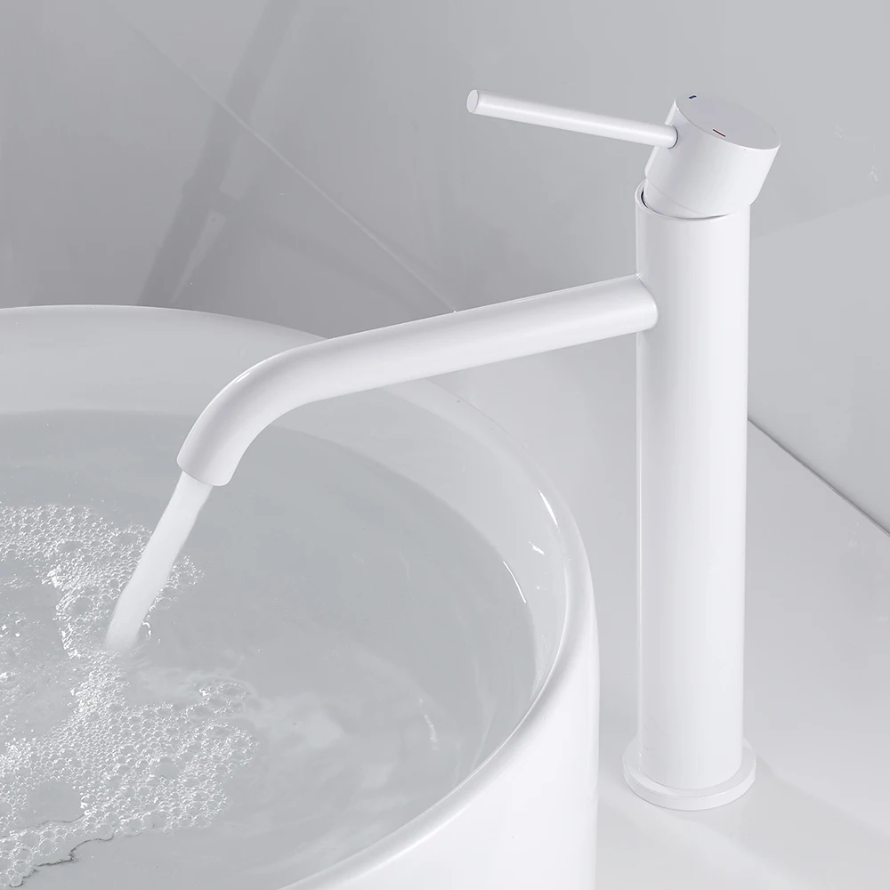 High Bathroom Basin Faucet White/Black/Brushed Taps Wash Hand Face Single Lever Mixer Washbasin Faucets with Hose HOTBEST