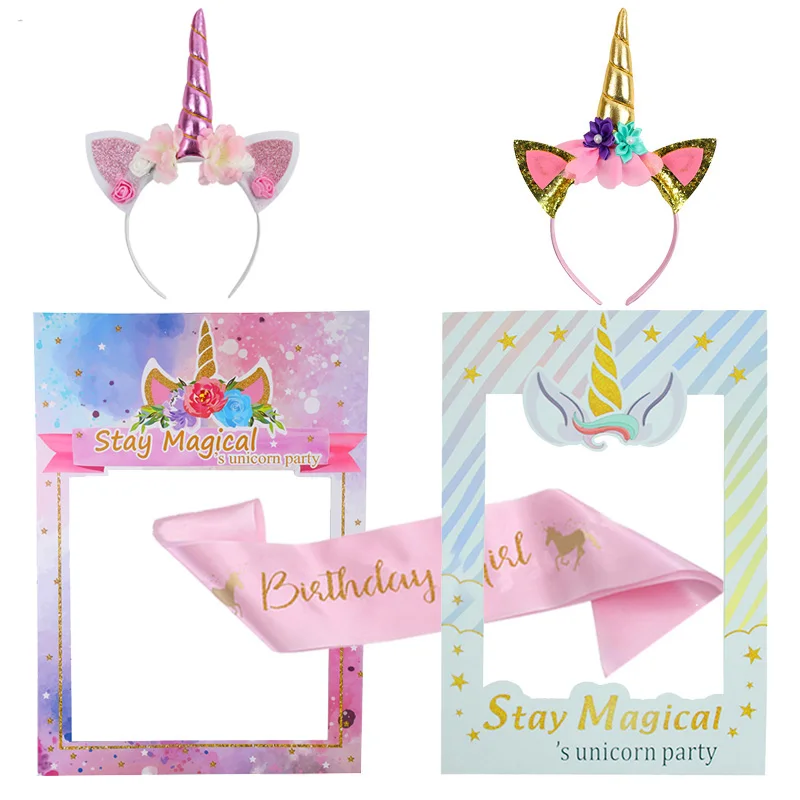 

WEIGAO Rainbow Unicorn Photo Booth Props Unicorn Birthday Floral Paper Photo Frame Props Kids Birthday Party Decorations Unicorn