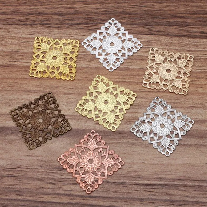 Винтажные медные Подвески с полыми квадратными цветами винтажные кулоны сделай