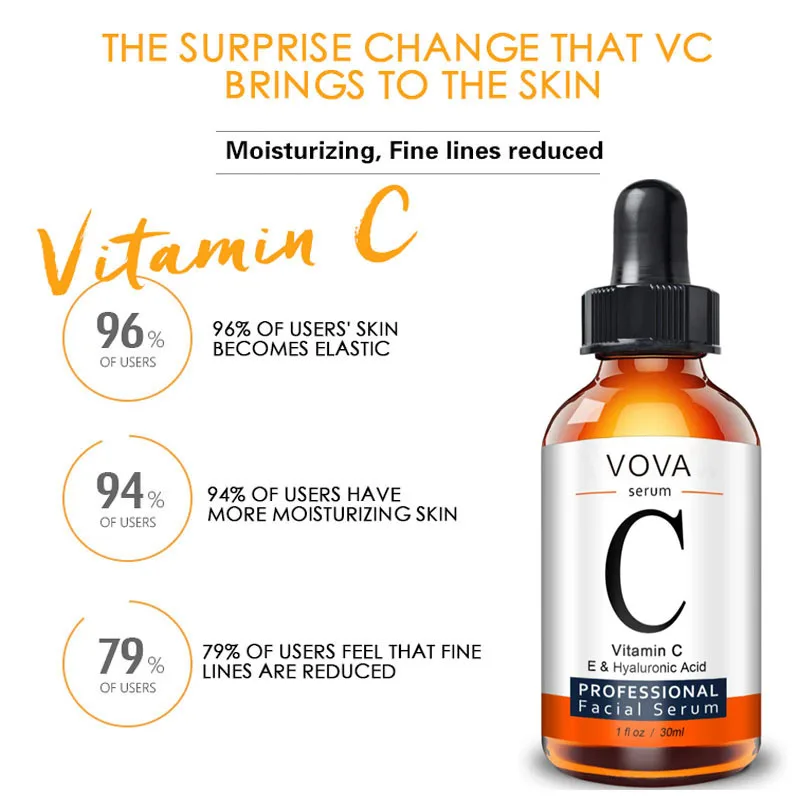 

VOVA Vitamin C Serum Whitening Remove Dark Spots Facial Essence Hyaluronic Acid Brightening Moisturizing Anti-wrinkle Face Care