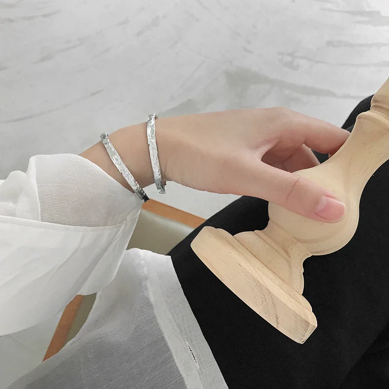 Твердый текстурированный браслет из стерлингового серебра 925 пробы для женщин