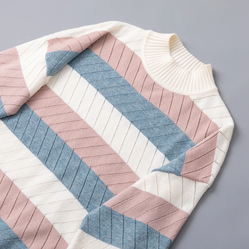 Свитер в радужную полоску контрастный вязаный пуловер 2019 водолазка с длинным